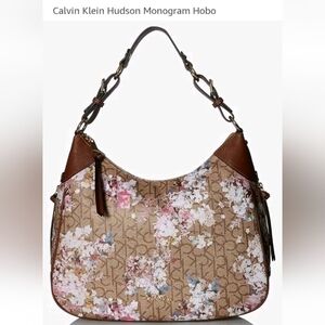 Calvin Klein Hudson Monogram Floral Tan Hobo Bag